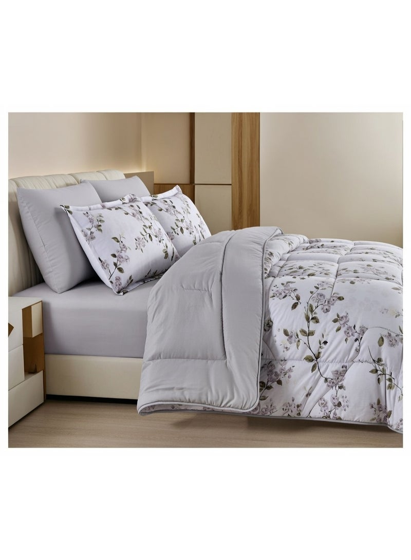 ماركه  طقم مفرش سرير نفر ونص 4 قطع وجهين (مشجر / سادة) – لحاف منفوخ مايكروفايبر 170×230 سم مع شرشف مطاطي، خامة فاخرة وتصميم أنيق يمنح غرفتك لمسة فخامة وراحة - Image 3